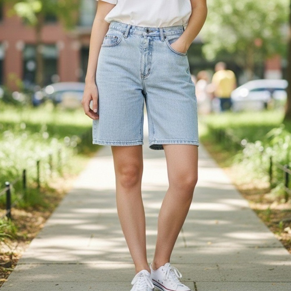 Vintage High Waisted Light Wash Denim Shorts Womens 27 Waist 90s Retro